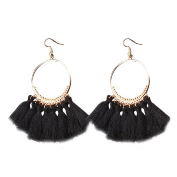 Round Circle Tassel Drop Earrings Bohemian Fringe Earrings (Pair) - Picture 9 of 10